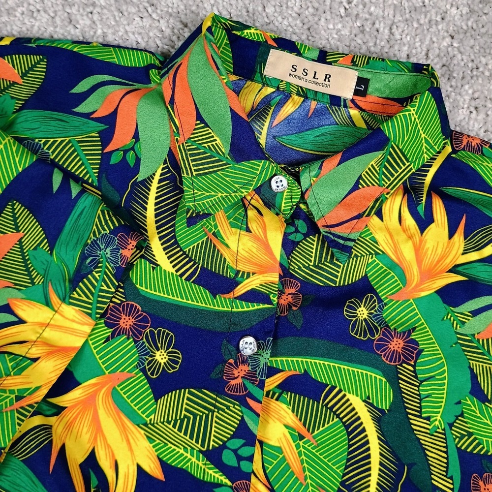 SSLR Hawaiian Aloha Tropical Outdoors Short Sleeve Women's Shirt Large